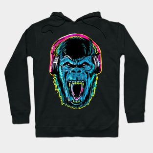 Blue Gorilla With Headphone Hoodie